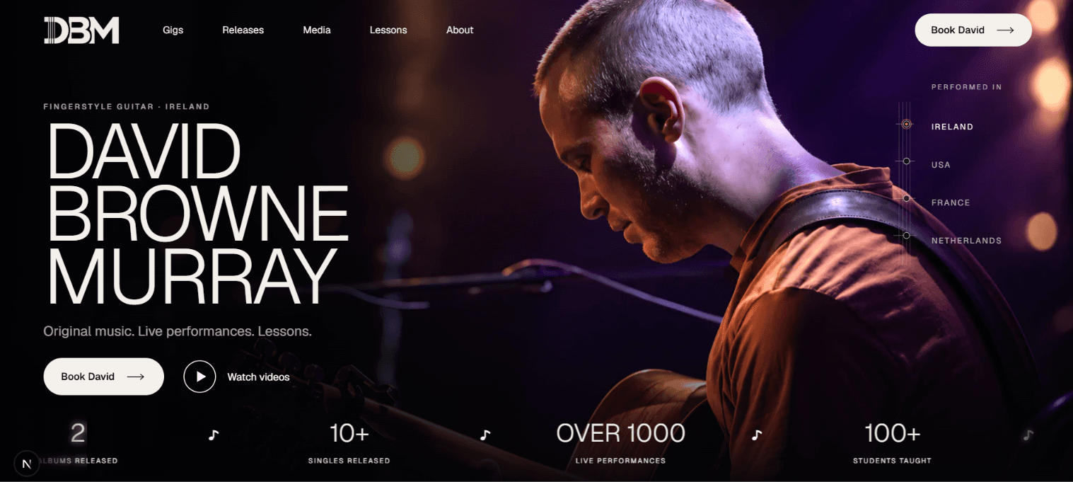 David Browne Murray musician website shown on desktop