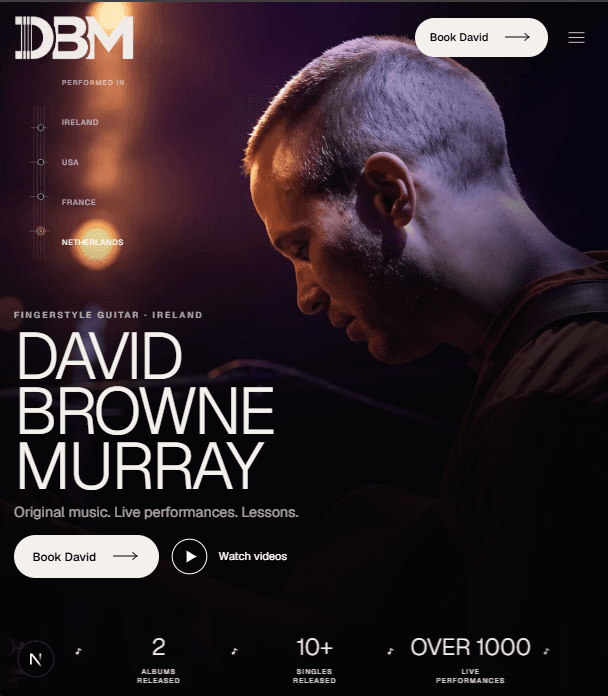 David Browne Murray musician website shown on mobile